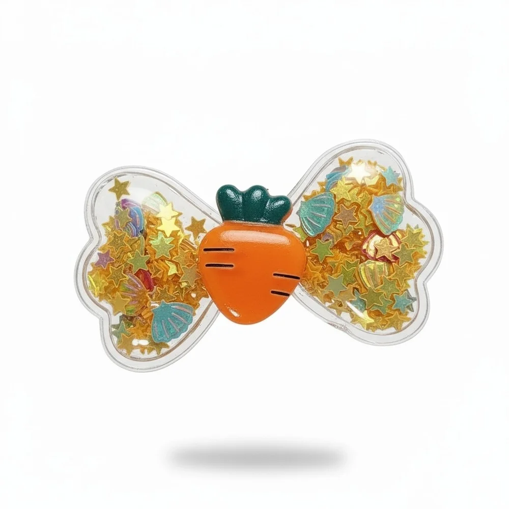 Kids Orange Carrot‎ & Glitter Hair Clips Set
